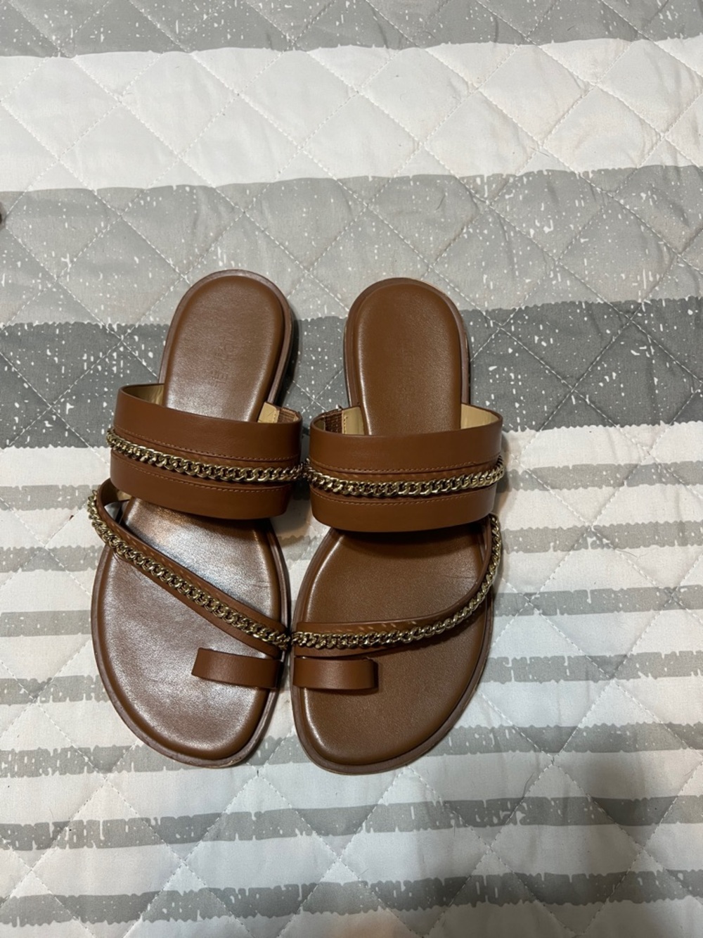 Michael Kors Chestnut Brown Chain-Strap Slide Sandals
